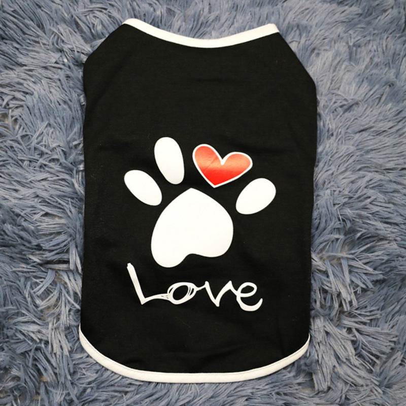 Lightweight cotton dog vest with heart print in Black, side view