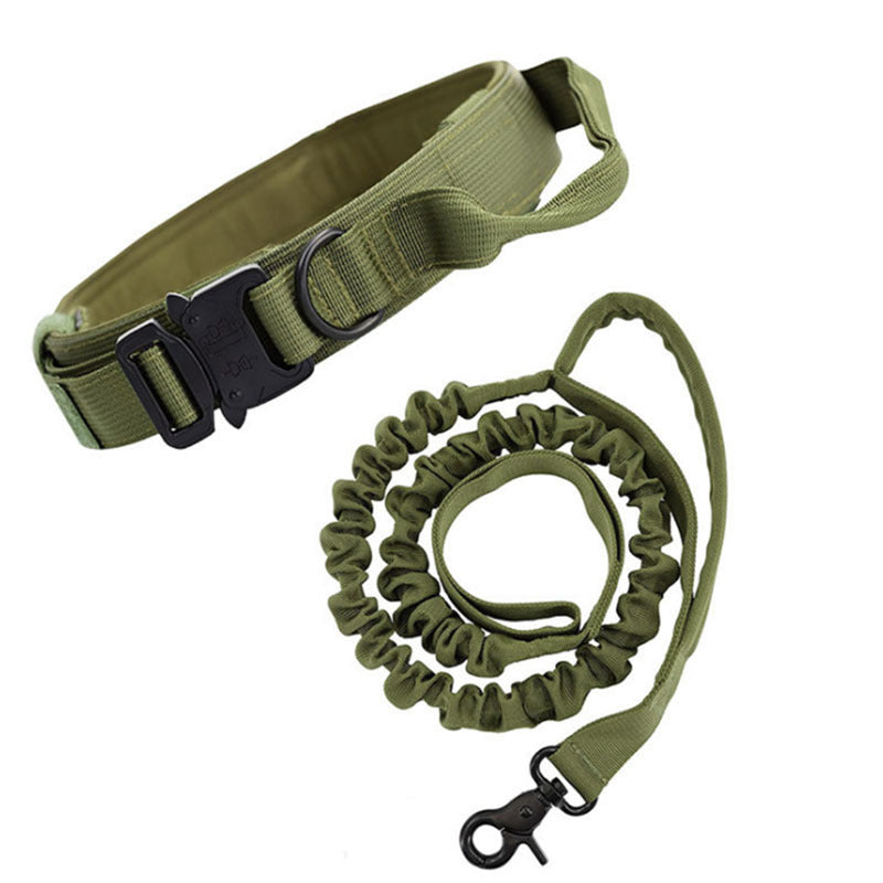 Tactical nylon dog collar with handle and reflective trim in black
