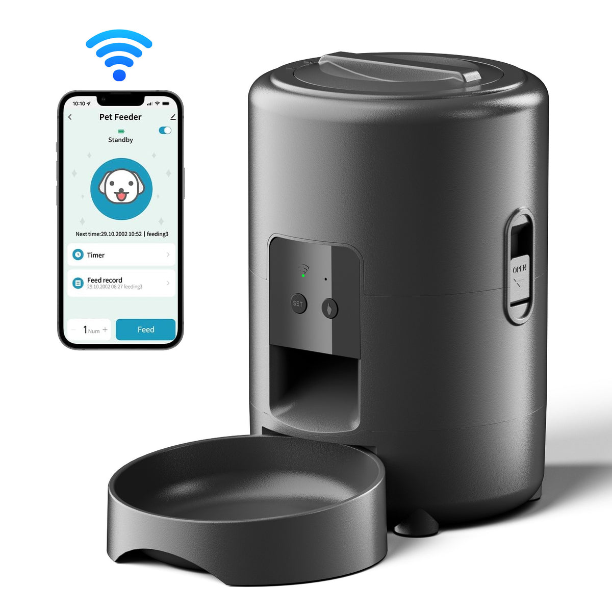 Smart Pet Feeder 2L with Timer, Portion Control and WiFi Control for Cats and Dogs