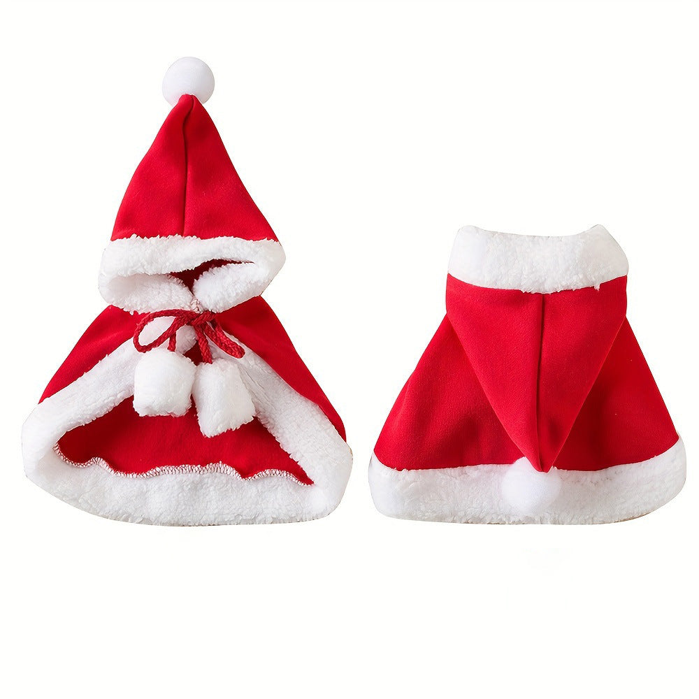 Christmas red cloak and hat set for dogs and cats in Red, top view