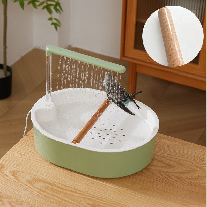 Circulating bird bath shower basin with perch stand for parrots, view 15