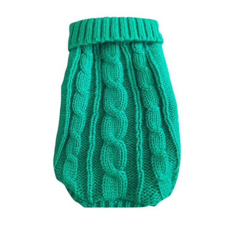 Thick knitted acrylic jumper for dogs and cats in White, in use with a pet