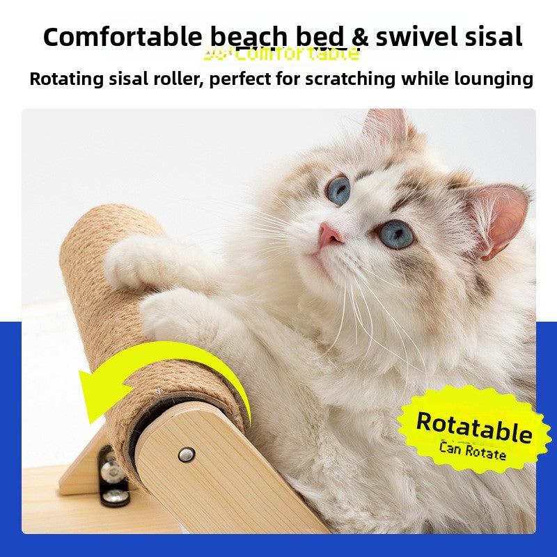 Wooden raised cat roller bed with built-in scratching area, photo 4
