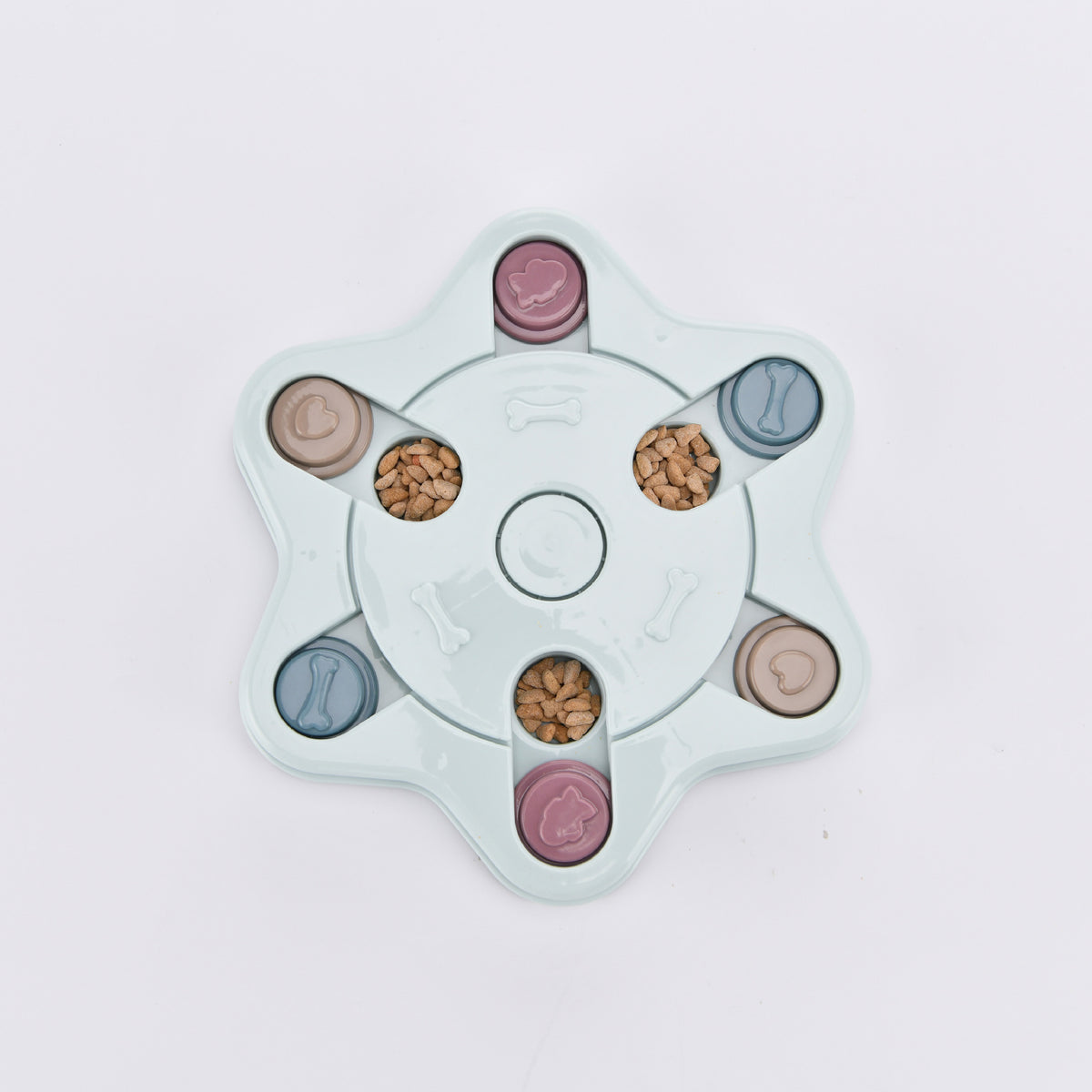 Dog puzzle slow feeder bowl in Hexagon, Blue