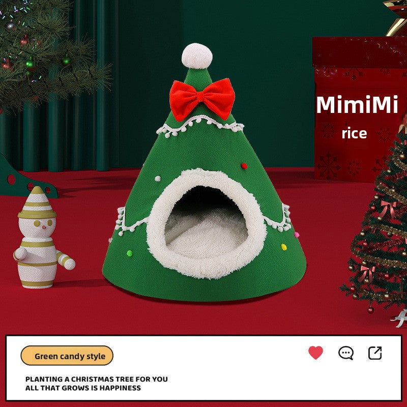 Christmas tree shaped pet nest with Santa hat design, product image 12