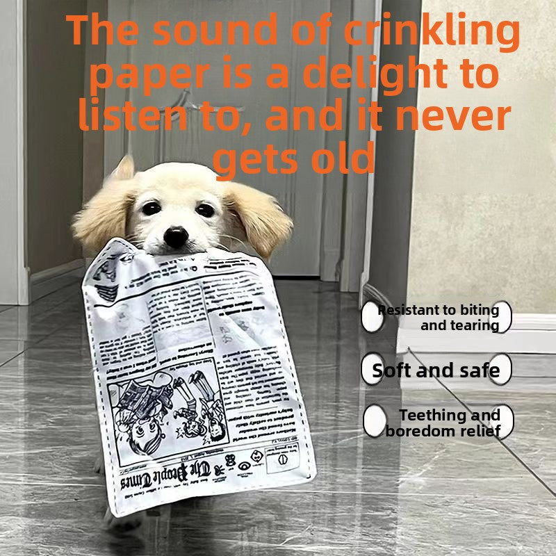 Crinkle paper sound dog toy in a newspaper print design - photo 1