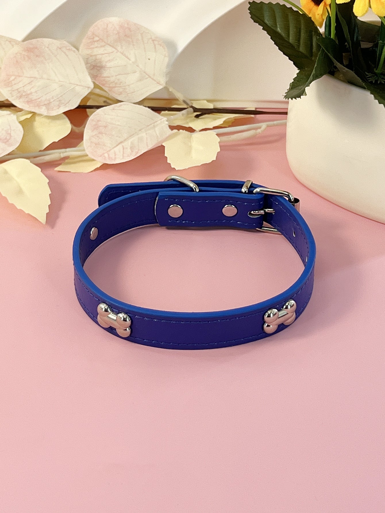 Adjustable PU leather dog collar in Orange, top view