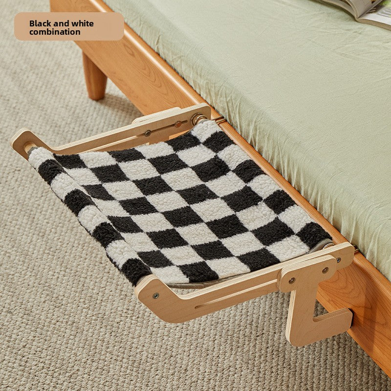 Grey and pink double cat hammock with wooden frame