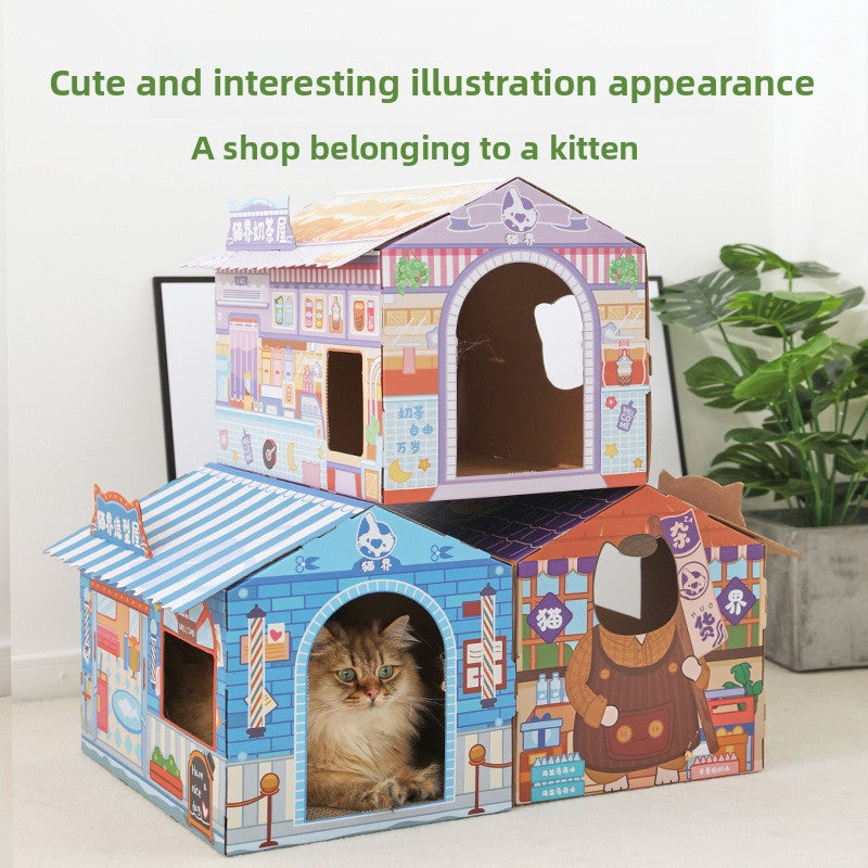 Themed corrugated cardboard cat scratch house and playhouse, view 2