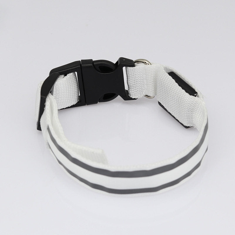 Light up dog collar with reflective strip glowing at night, product image 81