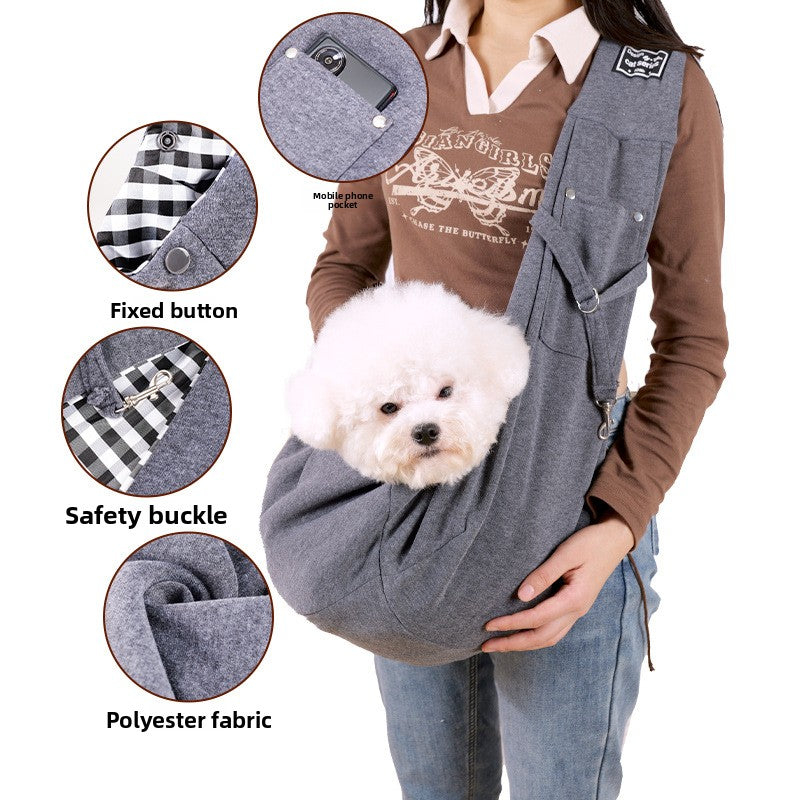 Crossbody cat carrier sling with phone pocket in pink