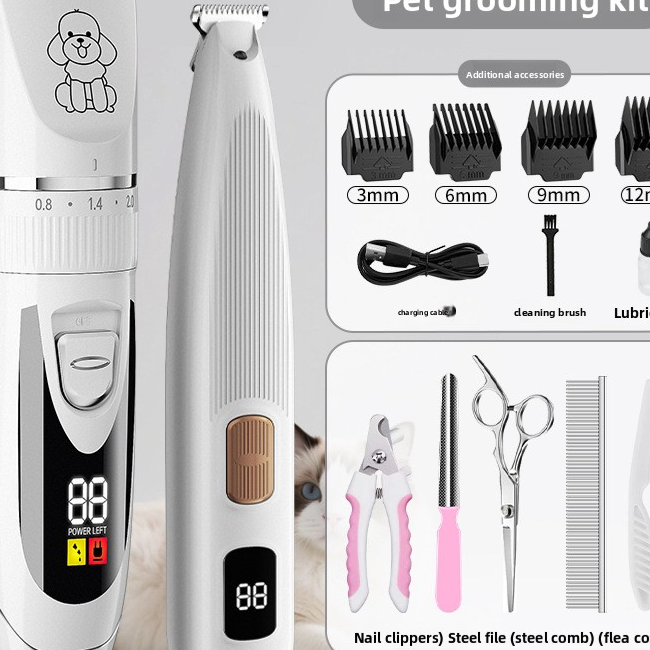 Rechargeable Pet Hair and Paw Trimmer with Dual LCD Display