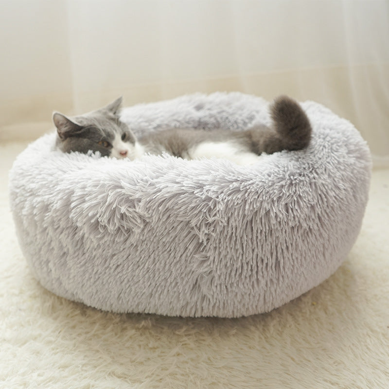Round velvet cat bed mat for winter, detail photo 4