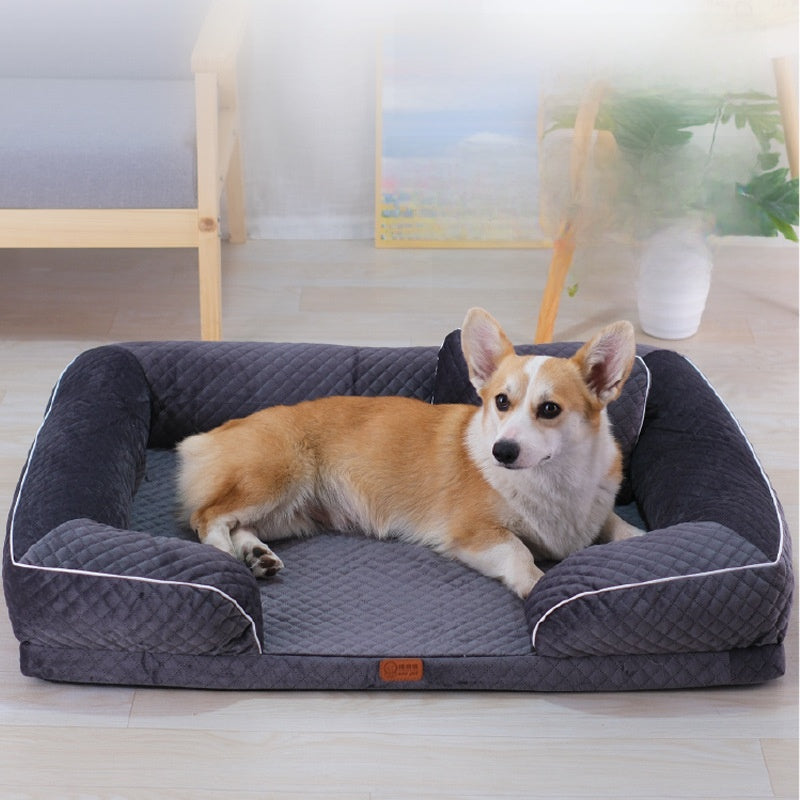 Plaid pet bed mat with pillow, main product photo