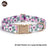 Floral fabric dog collar with gold buckle in Purple Floral Bow, top view