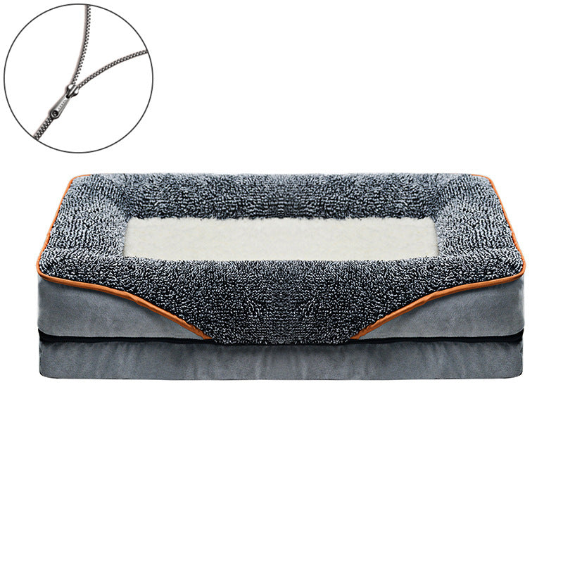 Washable bolster sofa dog bed in Dark Green and White, second detail photo