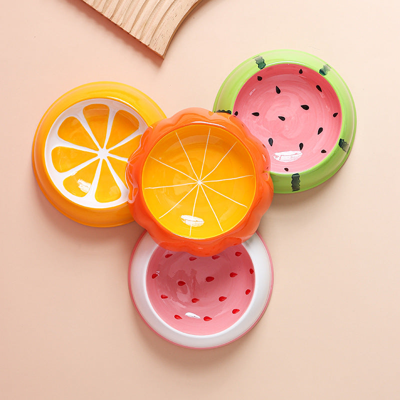 Ceramic Fruit-Shaped Pet Feeding Bowl with Anti-Spill Base in Small and Large Sizes