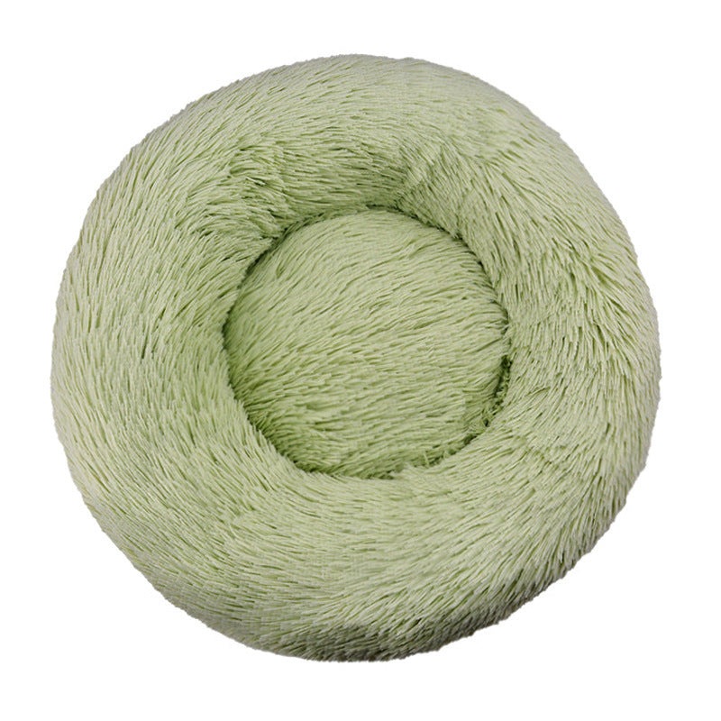 Round long plush nest bed for cats and dogs in Light Green