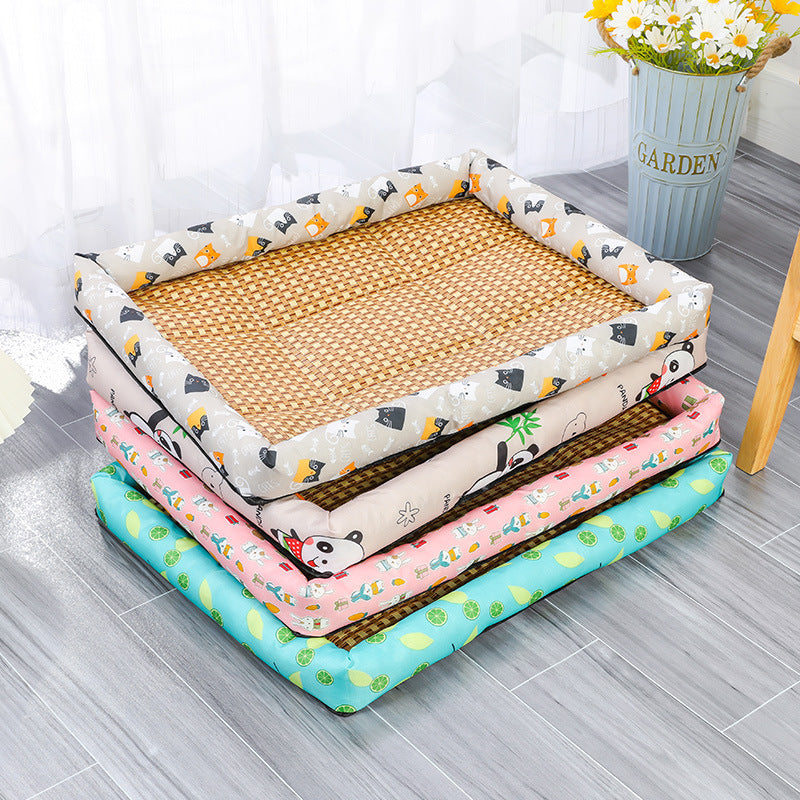 Gel pet cooling mat with print, shown in 5 colours and styles