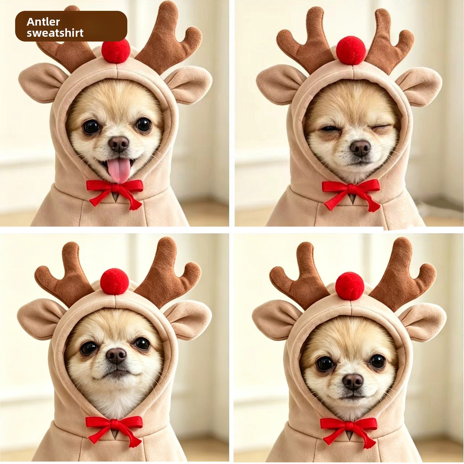Hooded fleece pet sweatshirts with reindeer and frog designs