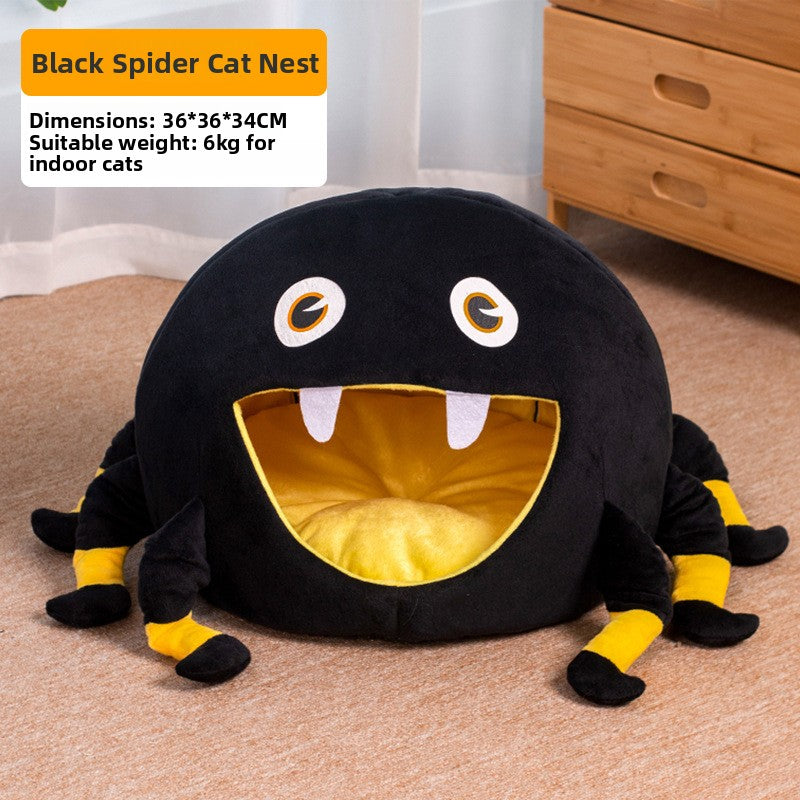 Black spider shaped Halloween pet bed, product image 1