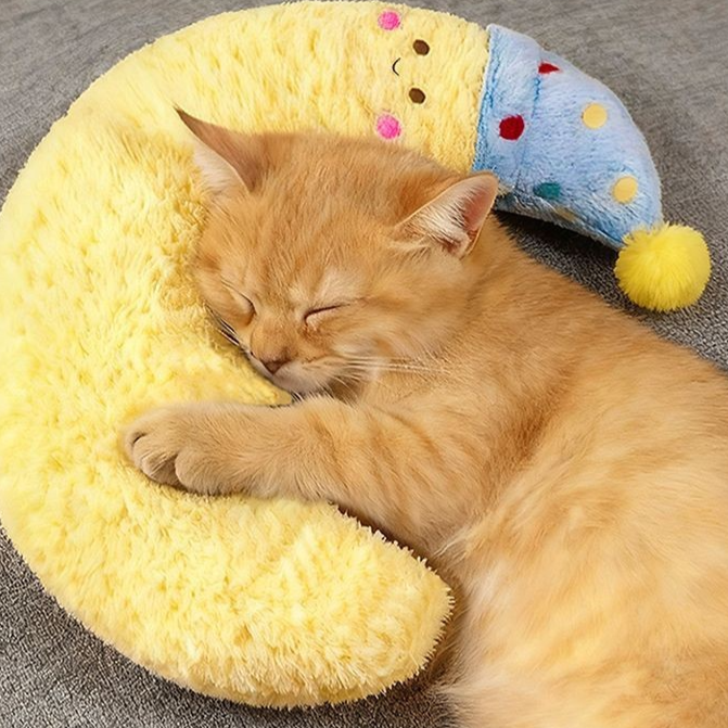 Soft velvet moon shaped sleeping pillow for pets, product image 1