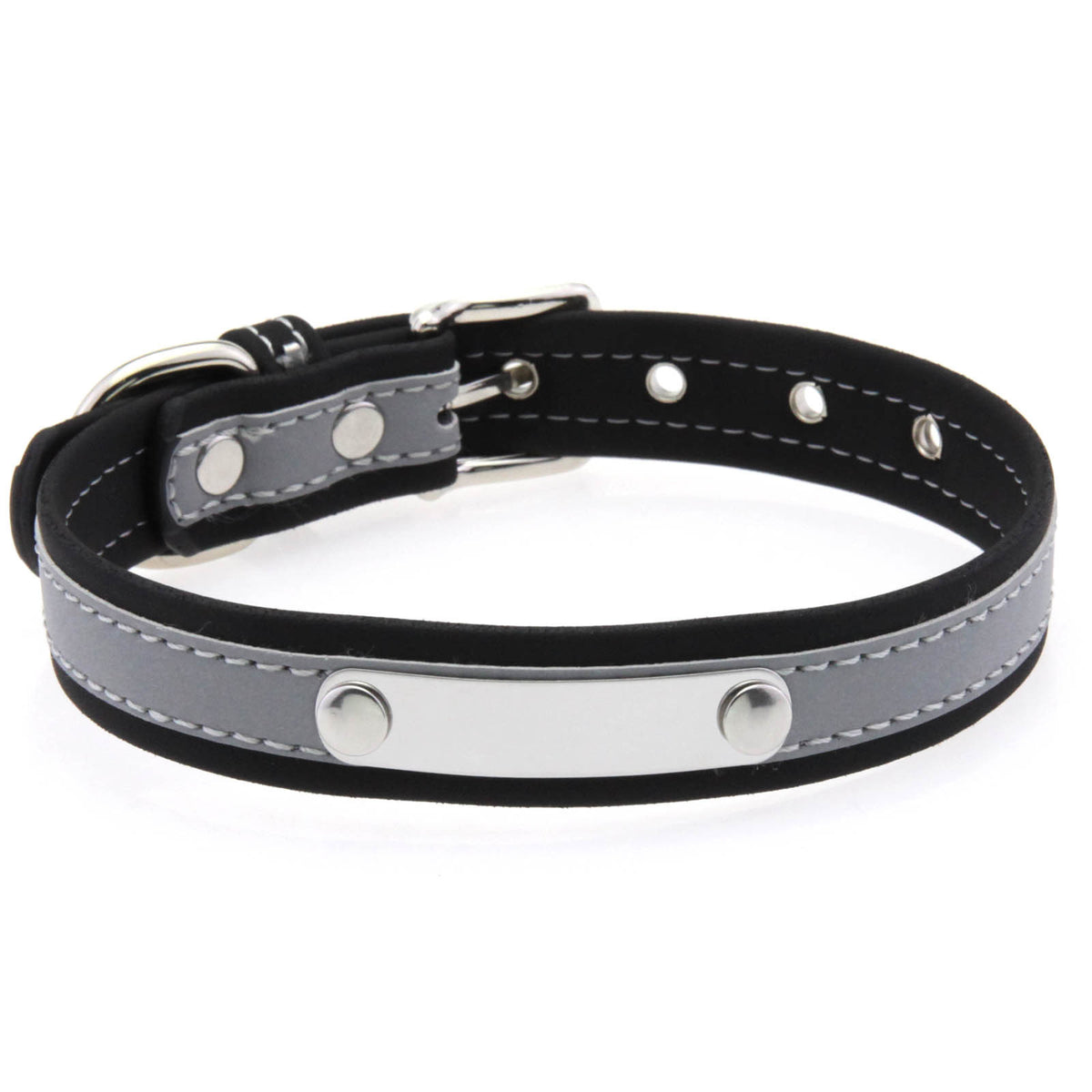 Reflective pet collar with steel name tag in 8 colour options