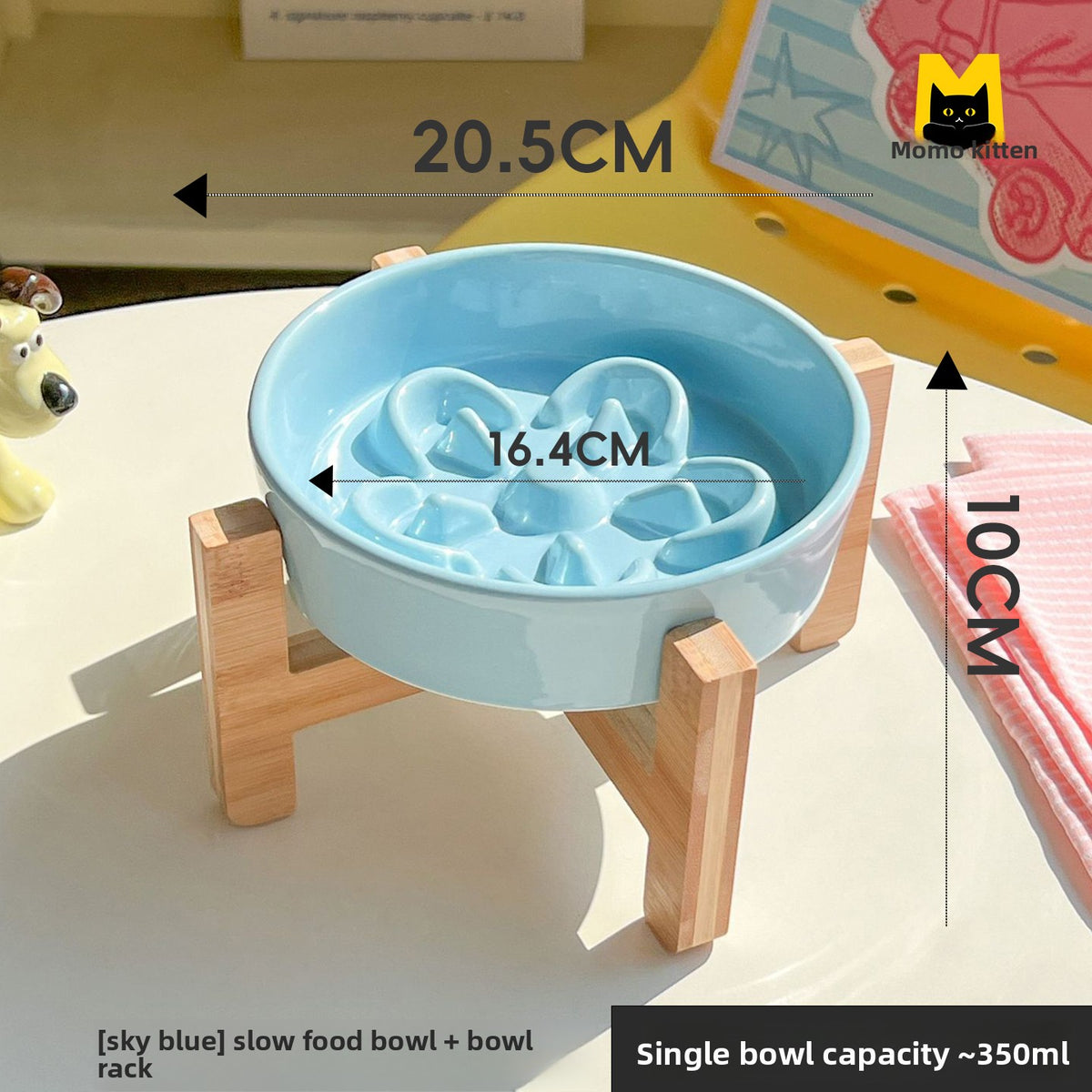 Ceramic Slow Feeder Pet Bowl with Elevated Stand