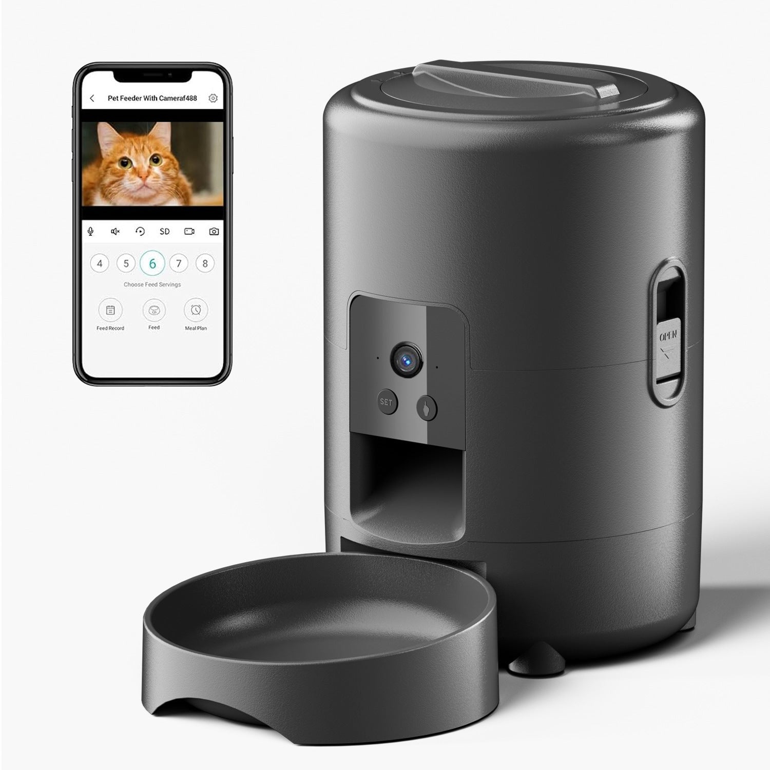 Smart WiFi Automatic Pet Feeder with Camera, 2L Capacity for Cats and Dogs