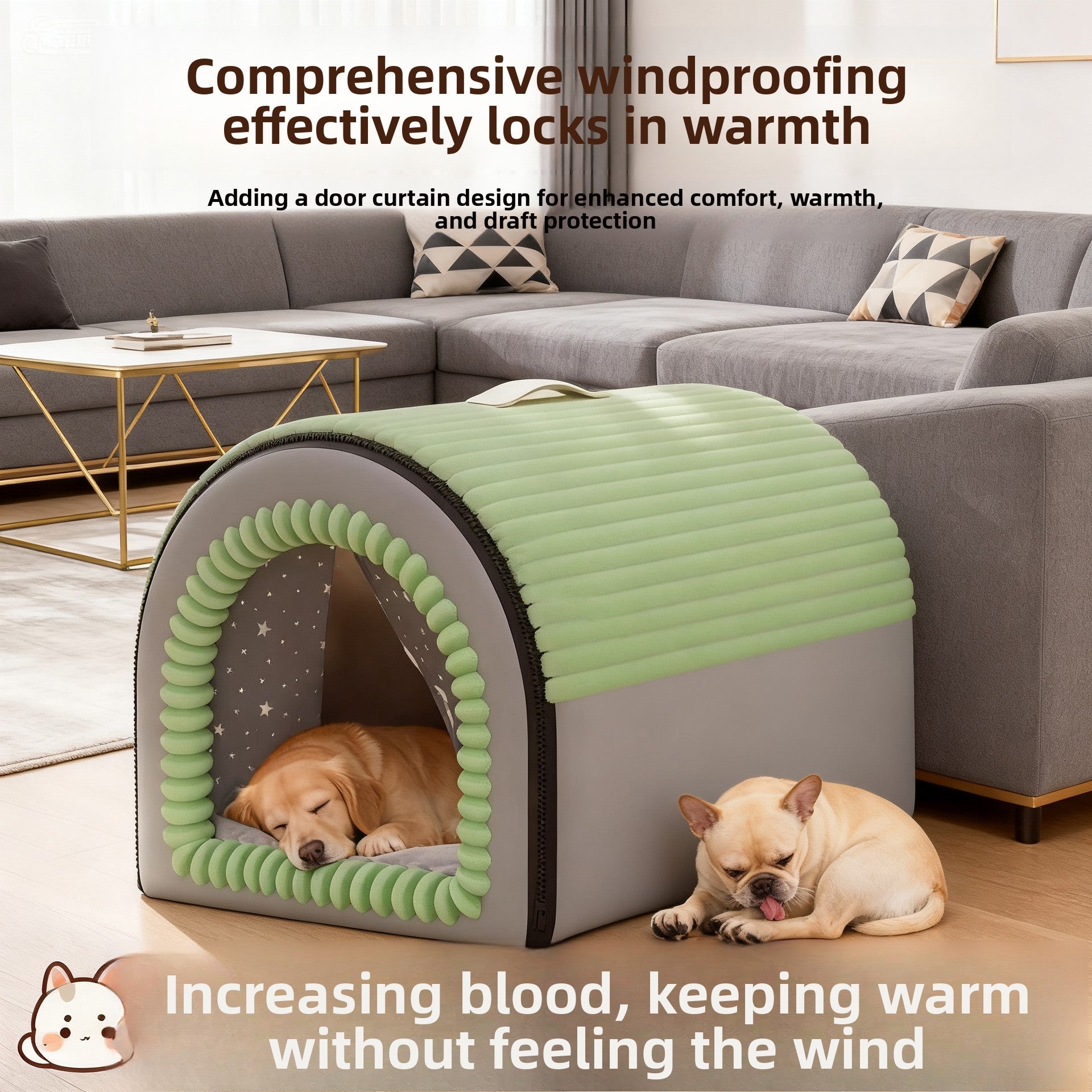 Enclosed pet bed with removable cover, further angle view