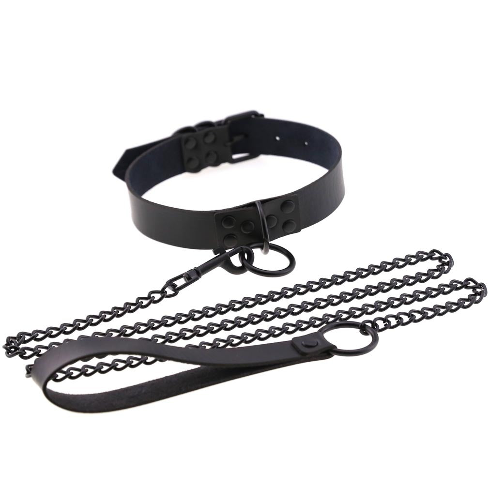 PU leather dog collar and lead set with chain detail, product image 10
