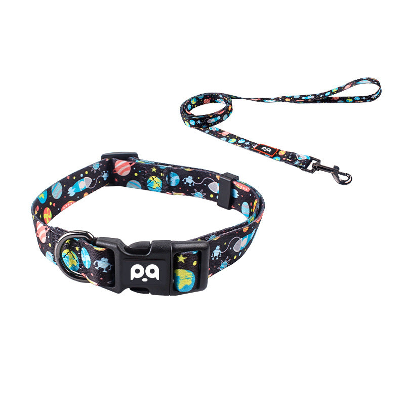 Printed dog collar with star pattern and matching lead