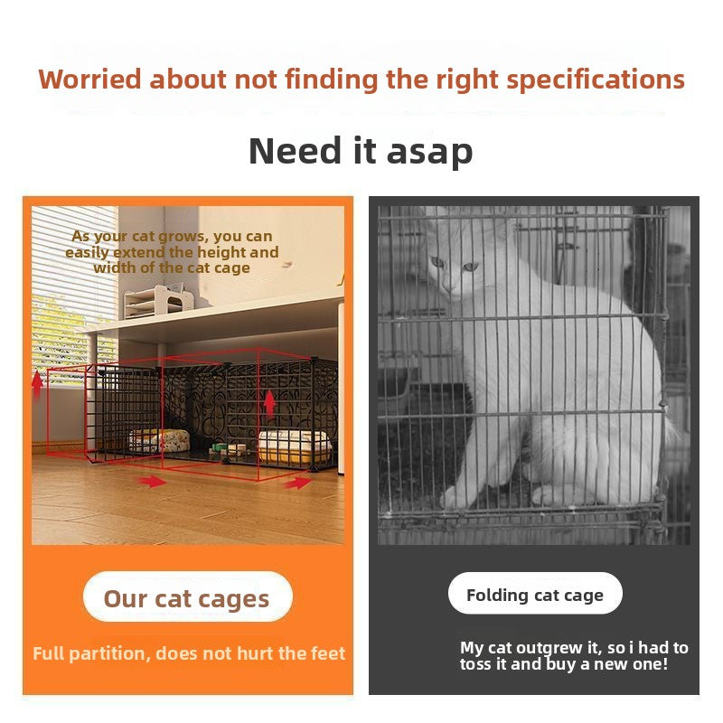 Indoor plastic cat cage with litter area and cat bed, view 3