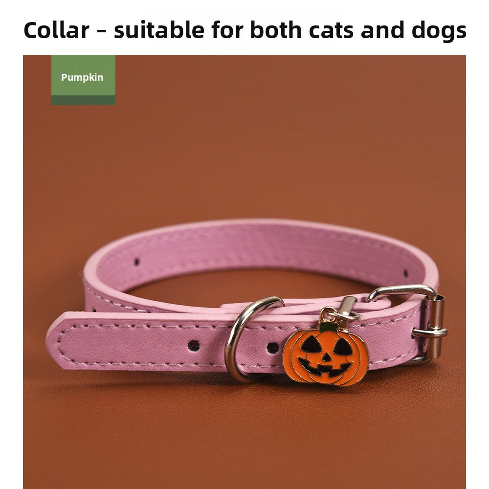 Halloween pumpkin and ghost dog collar, main product photo