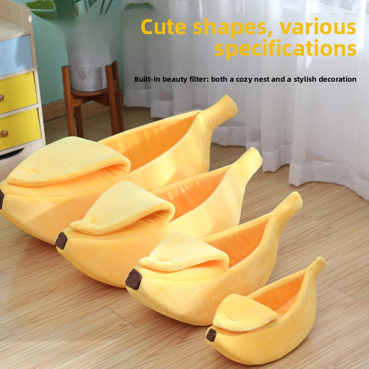 Banana shaped semi-enclosed pet bed for cats, photo 1 of 61