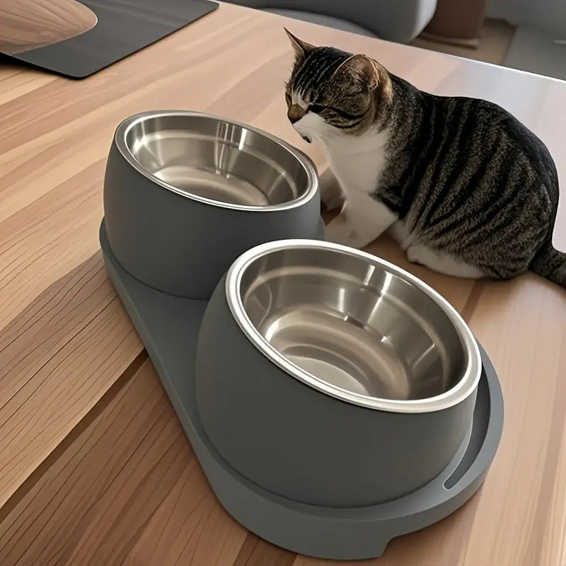 Cat Face Dual Pet Bowl, Stainless Steel or Ceramic