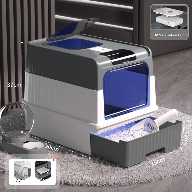 Fully Enclosed Cat Litter Box with Drawer and Dual Doors