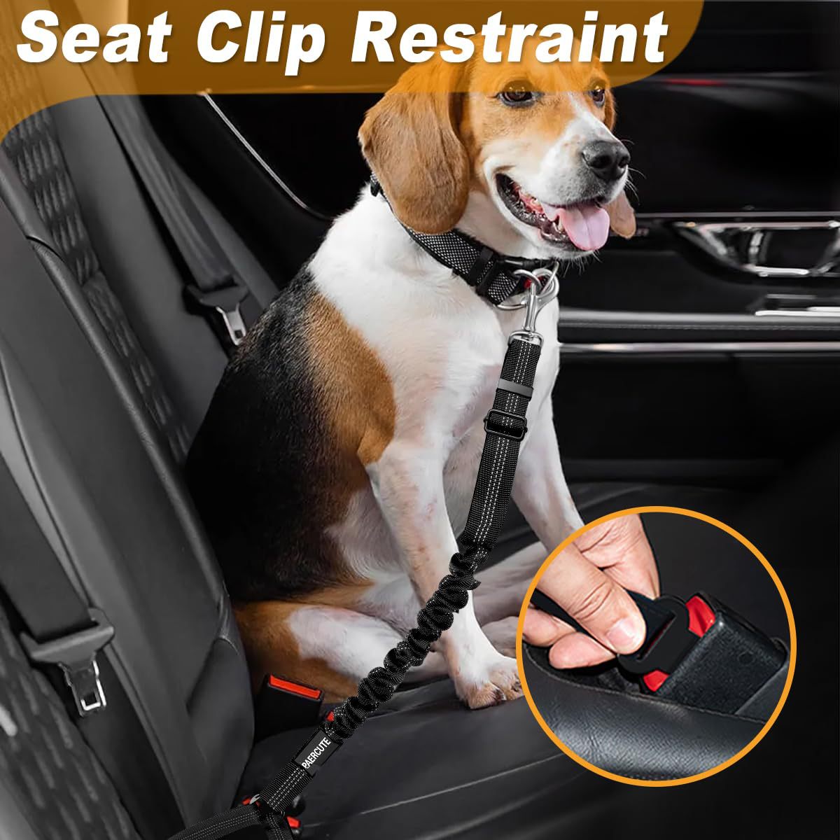 Elastic car seat belt lead for dogs, ideal for car journeys