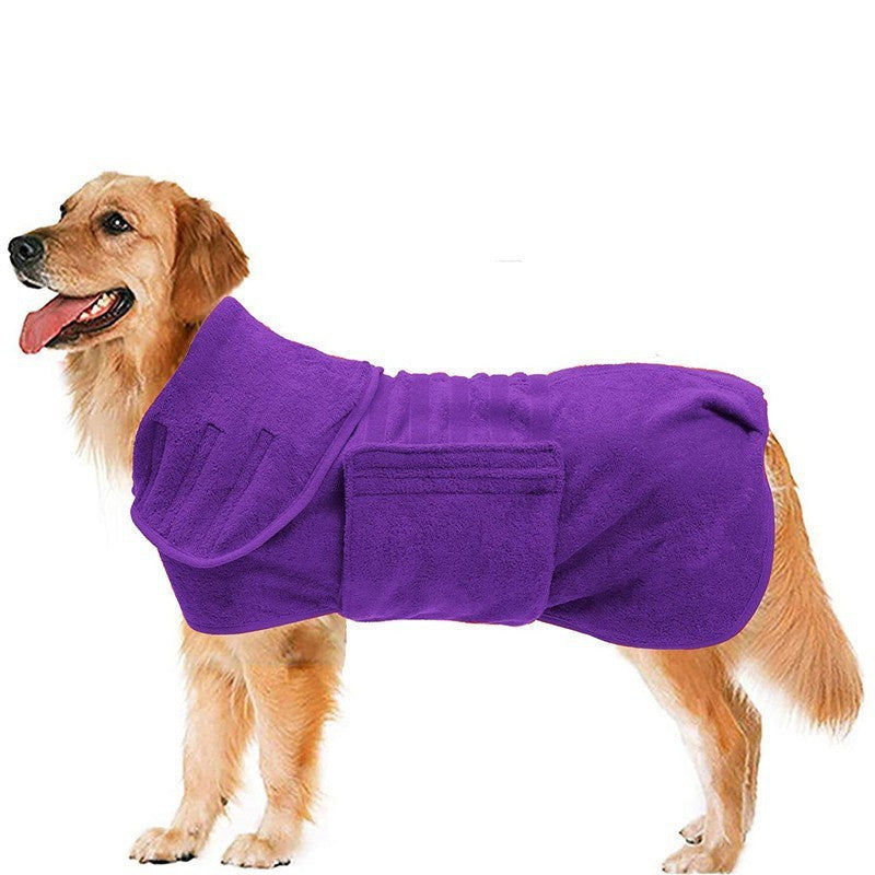 Thick microfibre dog bathrobe with full coverage in Grey, front view
