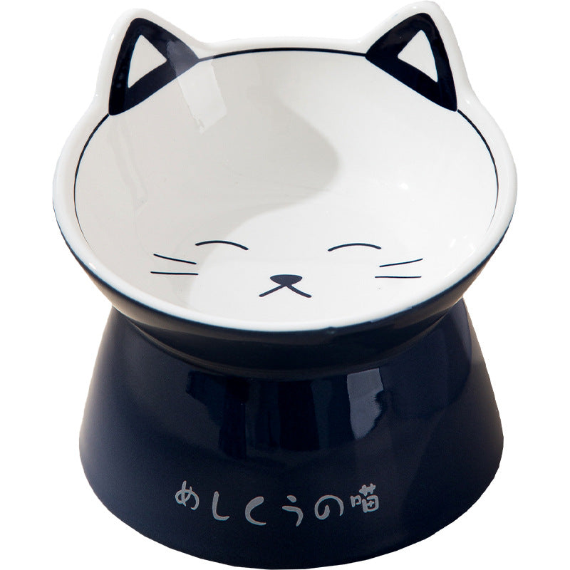 Ceramic Pet Bowl in Cat Head, Slanted or Flat Water Styles with Anti-Knock Stable Base