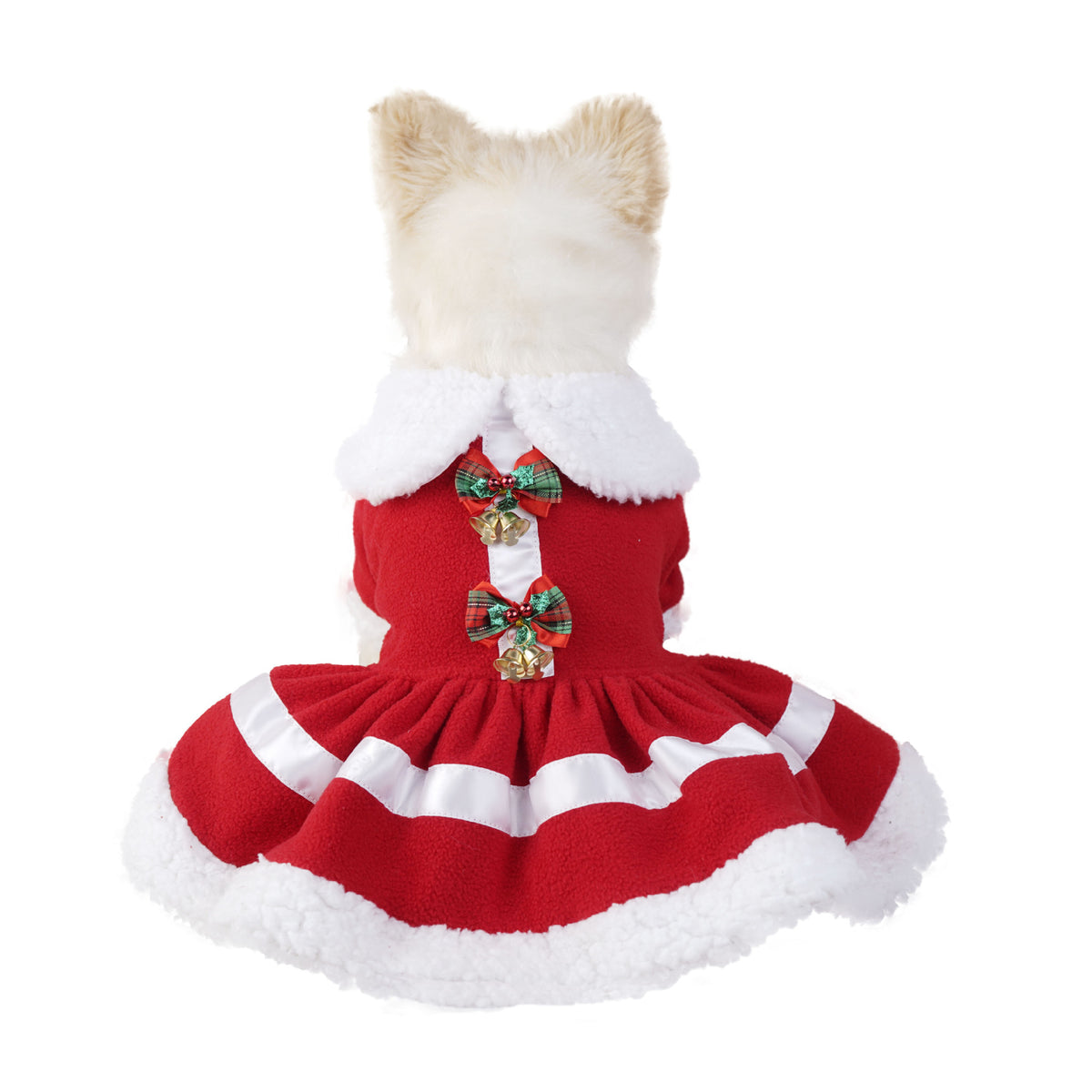 Christmas polar fleece pet dress for small dogs and cats, side view