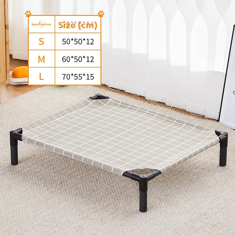 Elevated dog bed with removable cover in grey rabbit print