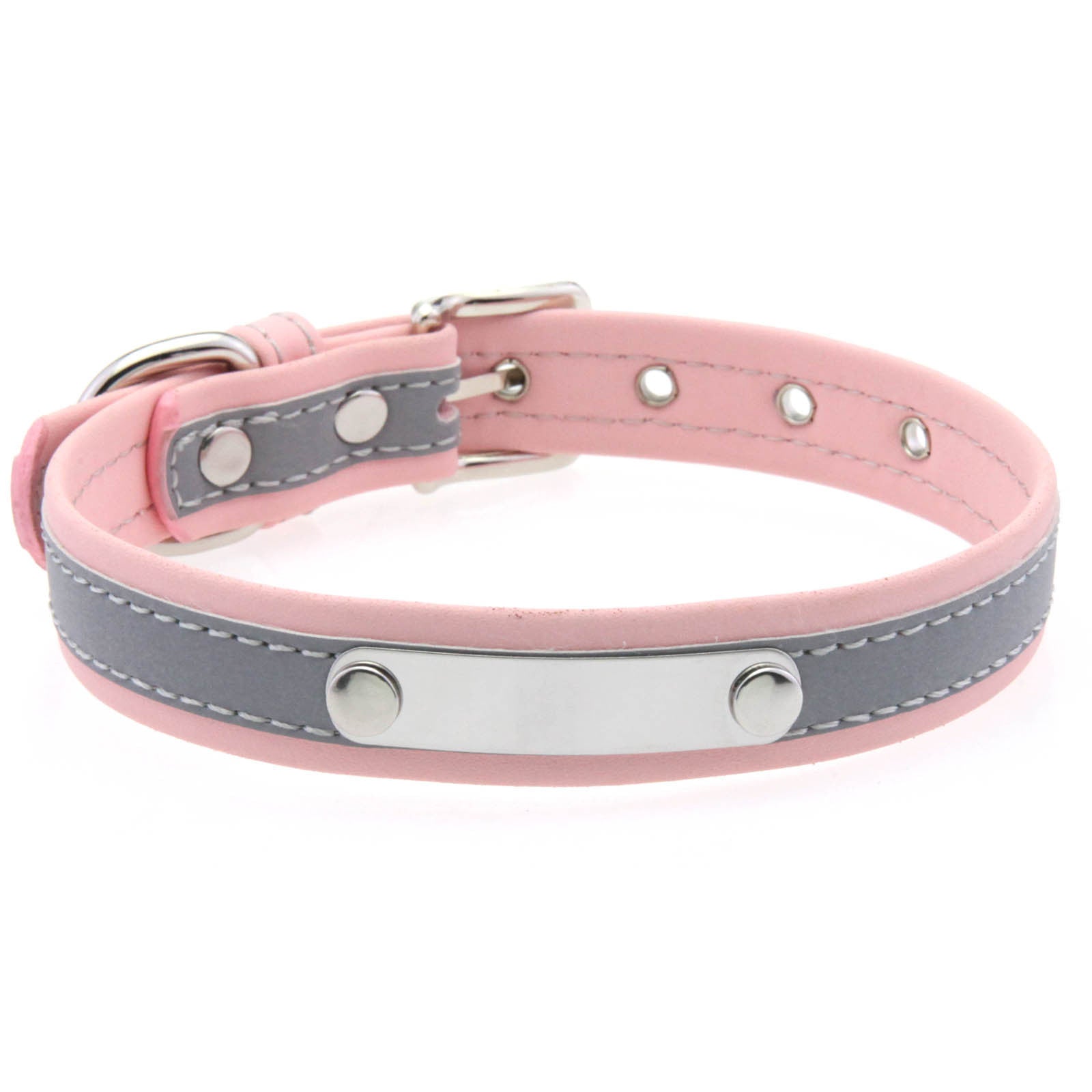 Reflective pet collar with steel name tag, available from Pet Royale UK