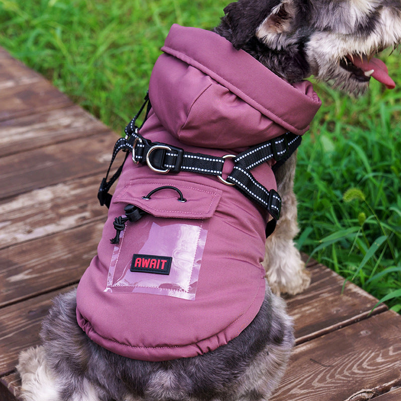 Warm cotton coat for small dogs in Red, front view