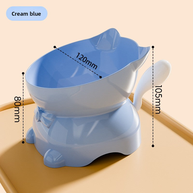 Slanted Cat Food Bowl with Anti-Spill Stand, Kitten Tail Design