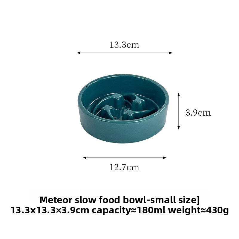 Meteor Shaped Ceramic Slow Feeder Pet Bowl in Small Medium or Large with Stable Base