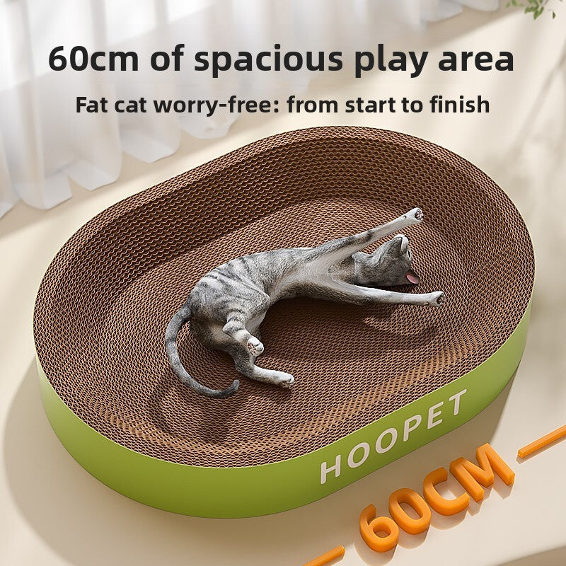 Oval corrugated cat scratching board bed in matcha green, view 2 of 11