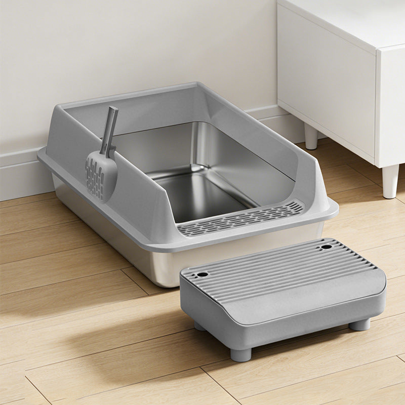 Stainless Steel Top Entry Cat Litter Box with Lid, Semi-Enclosed