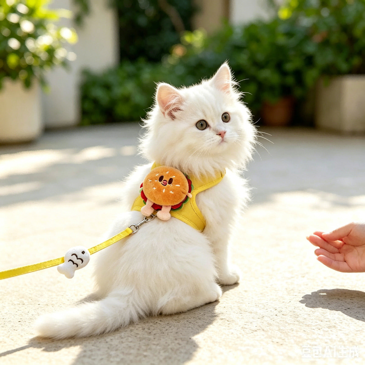 Burger and toast pet harness with lead, main product photo