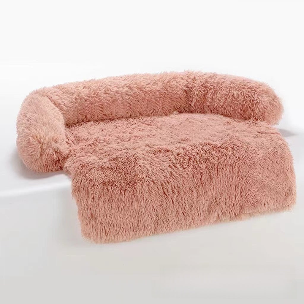 Dark grey long plush curved dog bed with raised sides, photo 24